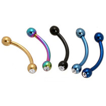 Body Piercing Steel Titanium Anodized 16 Gauge Double Gem Eyebrow Ring Mixed Colors
