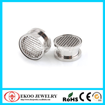 316L Surgical Steel Screen Design Screw-Fit Plug with Grid Mesh Body Piercing Jewelry