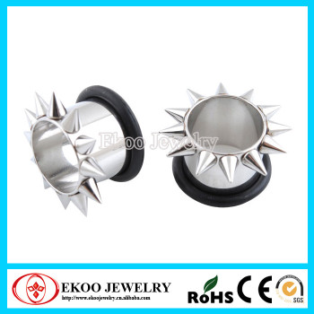Steel Ear Plug with Spikes and Rubber O-ring Body Jewelry Making Supplies