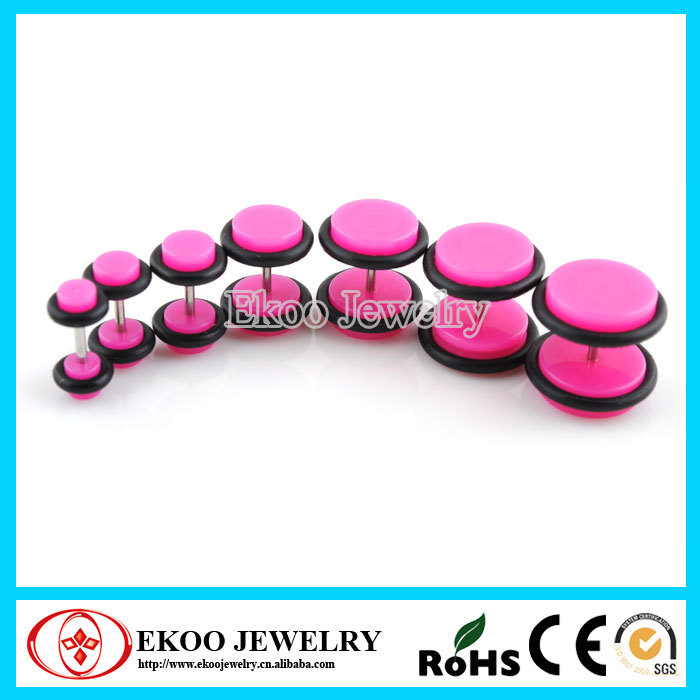 14042645T Hot Pink Acrylic Cheater Plug with O-Rings Fake Ear Plug Earrings