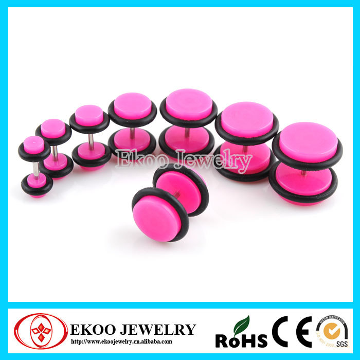 14042646T Hot Pink Acrylic Cheater Plug with O-Rings Fake Ear Plug Earrings
