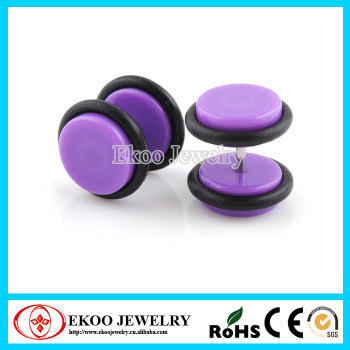 Neon Purple Cheater Plug with O-Rings Acrylic Fake Ear Plugs