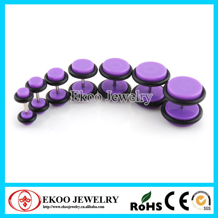 14042636T Neon Purple Acrylic Cheater Plug with O-Ring Fake Plug Earrings