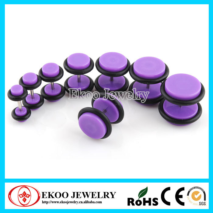 14042637T Neon Purple Acrylic Cheater Plug with O-Ring Fake Plug Earrings