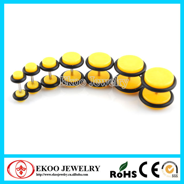 14042648T Yellow Acrylic Cheater Plug with O-Rings Fake Ear Tunnel