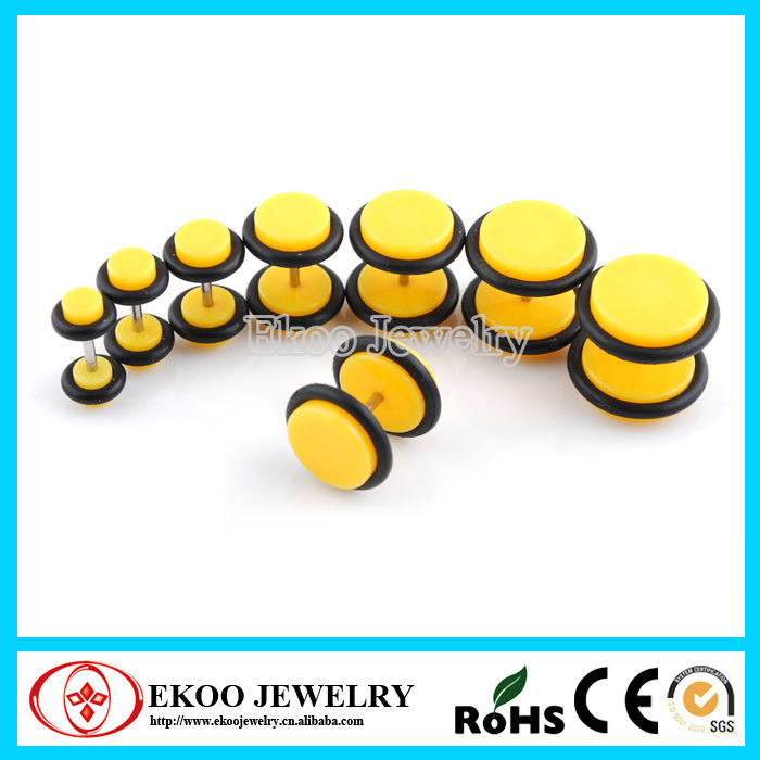 14042649T Yellow Acrylic Cheater Plug with O-Rings Fake Ear Tunnel