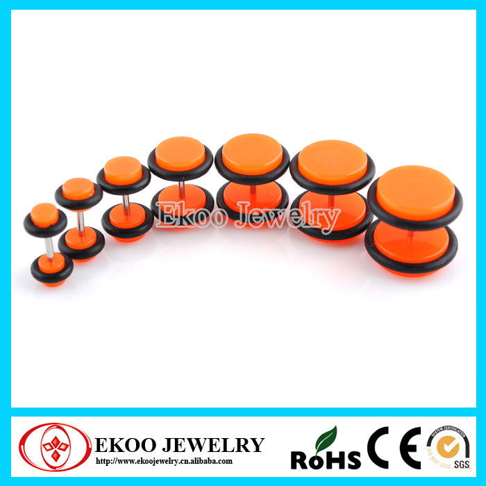 14042651T Neon Orange Acrylic Cheater Plug with O-Rings Fake Tunnel Earrings