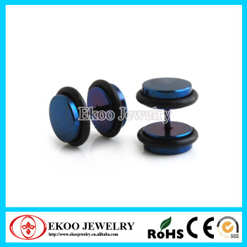Blue Titanium Anodized Fake Plug with Rubber Ring Free Body Jewelry Sample