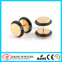 Gold Titanium Anodized Cheater Plugs with O-Rings Fake Ear Plug Earrings