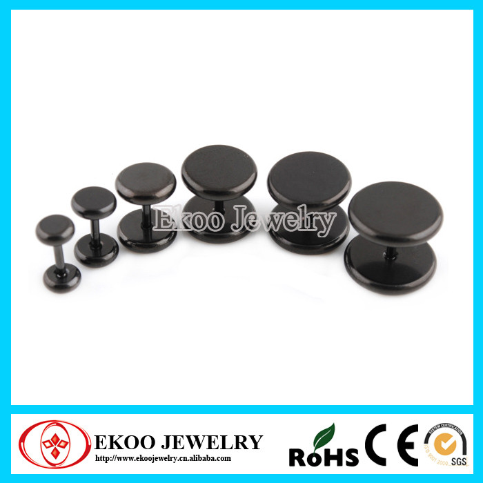 14032216T Black Titanium Anodized Round Edge Fake Gauge Earrings