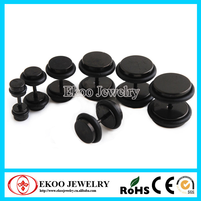 14032226T Black Titanium Anodized Cheater Plugs with O-Rings Earrings Fake Plugs