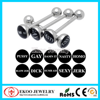 Steel New Dome Top Bad Word Logo Personalized Tongue Rings