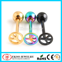 Titanium Anodized Barbell with Peace Sign Top Tongue Piercing