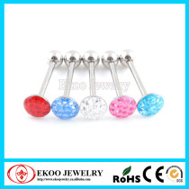 316L Surgical Steel Epoxy Multi Crystal Round Head Tongue Barbell