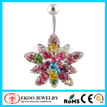 Multi-Paved Colorful Flower Indian Style Belly Ring