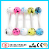 316L Surgical Steel Barbell with Wonderful Stripes UV Ball Tongue BarsUV Spots Tongue Ring Thailand Body Jewelry