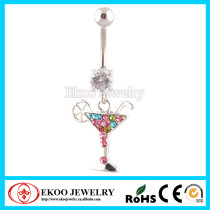 Pink Lady CZ Dangle Playboy Belly Button Rings