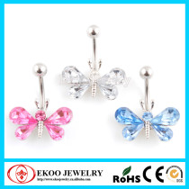 316L Surgical Steel Gemmed Butterfly 16G Belly Button Ring