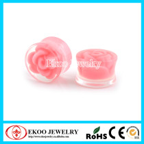 Acrylic Clear Plug with Pink Rose Ear Plug Piercing