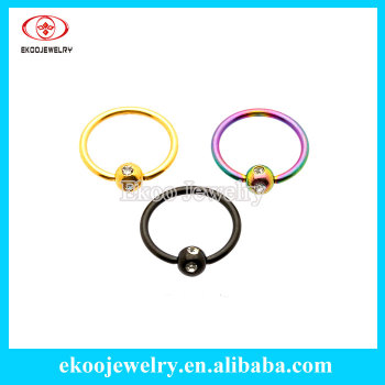 Titanium Anodized Captive Ring with Multi-gem Ball Labia Captive Bead Ring