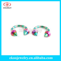 Titanium Plated Over 316L Surgical Steel Striped Horseshoe Rings