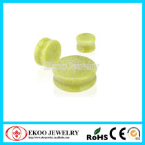 Solid Lemon Jade Semi Precious Stone Double Flared Ear Plug