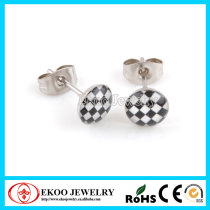 316L Surgical Steel Black and White Checkered Earring Stud