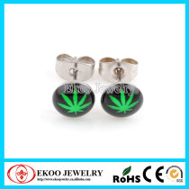 Evergreen Pot Leaf Earring Stud Cannabis Leaf Body Jewelry