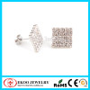 316L Surgical Steel Multi Paved Square Crystal Pronged Set Earring Stud