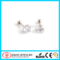 316L Surgical Steel Round Clear CZ Pronged Set Earring Stud