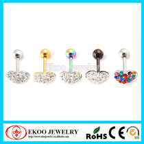 316L Surgical Steel Multi Paved Heart Shaped Ear Ring Body Piercing
