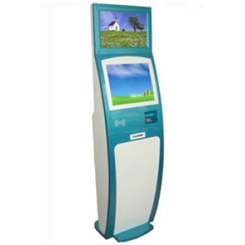 HD3 Dual screen kiosk with Biometric Finger print reader, barcode reader, RFID contactless card reader and printer