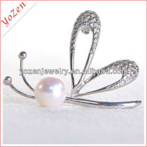 925 silver round white freshwater pearl brooch