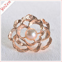 gold color round pink freshwater pearl brooch