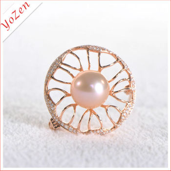 gold color round pink freshwater pearl brooch