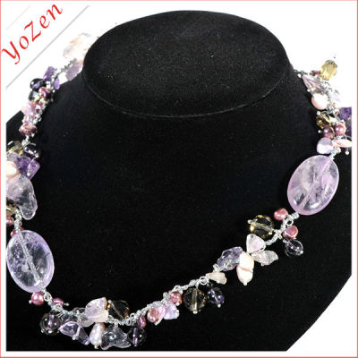Near round freshwater pearl, large size freshwater pearls Rose Quartz fashion pearl necklace
