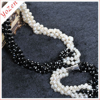 bollywood style jewelry White freshwater pearl,black agate sweater necklace jewelry