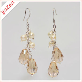 Crystal+white color freshwater pearl dangle earring
