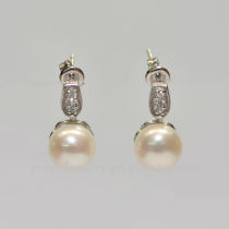 Oblate Shape White silver Pearl Earrings