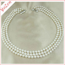 Nature White freshwater pearl three rows pearl necklace