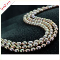 Multi-color shinning rice freshwater pearl necklace