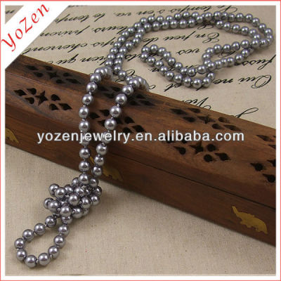 Long grey color costume pearls necklace