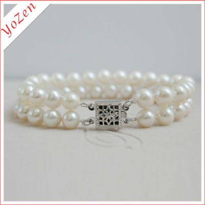 2 rows white charming freshwater pearl bracelet