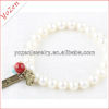 White near round freshwater pearl and coral charming cute style pearl bracelet