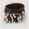 Artificial leather and white color rice shape freshwater pearl bracelet