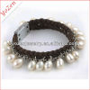 Coffee Korea velvet belt with white rice freshwater pearl bracelet