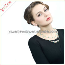 Fashion long stone and freshwater pearl sweater necklace jewelry set