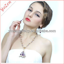 Purple crystal and near round freshwater pearl necklace set