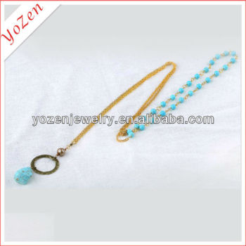 Long chain with turquoise and freshwater pearl necklace designs