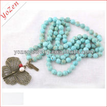 Charming blue turquoise and freshwater pearl long pearl necklace designs